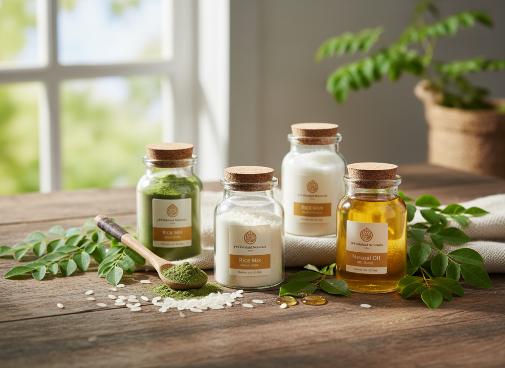 wood press oils, rice mix powders,soup powders,moringa products